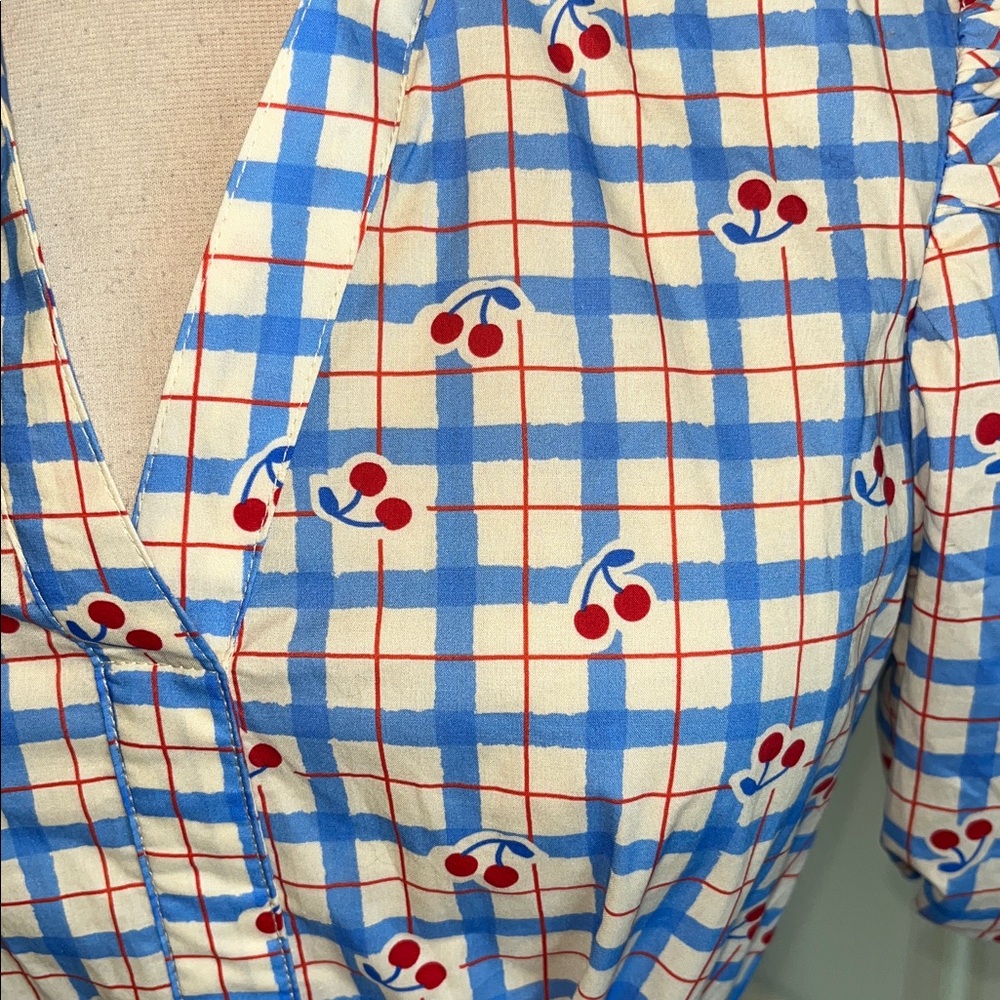 Avara Pinch Sommer Dress Midi Cherry Print Puff Sleeve Cotton New - Picture 5 of 14